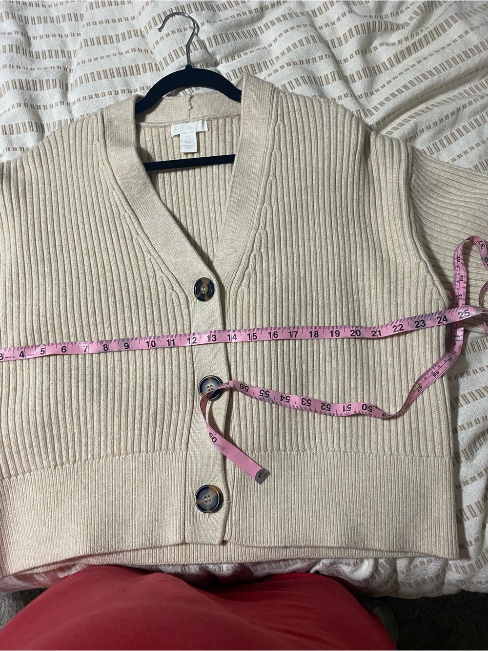 H&M Cream Ribbed V-Neck Button Cardigan - Picture 7 of 9